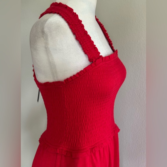 Tommy Hilfiger Women's Cotton Smocked Sleeveless Red Midi Dress - Picture 6 of 7